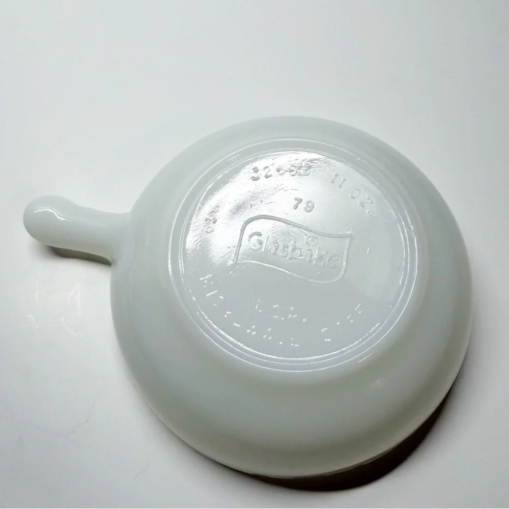 Vintage Glasbake Milk Glass 5” Bowls with Handle Set of 3